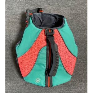 Cute Dog Life Jacket, teal and neon orange. Size XS